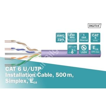 DIGITUS DK-1613-VH-5 500MT UTP CAT6 NETWORK KABLO MOR 23AWG LSOH