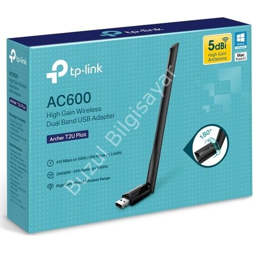 TP-LINK ARCHER T2U PLUS 600MBPS DUAL BAND USB WIRELESS ADAPTÖR