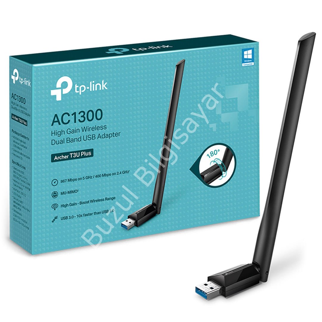 TP-LINK ARCHER T3U PLUS AC1300 1300MBPS DUAL BAND USB WIRELESS ADAPTÖR