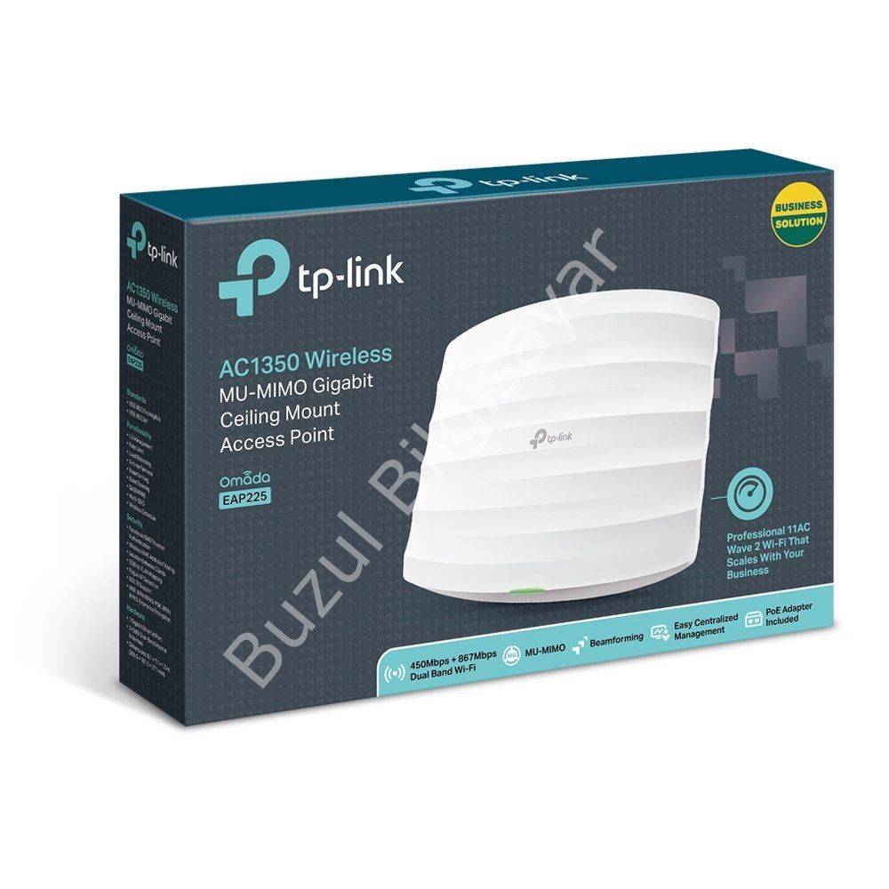 TP-LINK OMADA EAP225 AC1350Mbps 1PORT POE 5DBI DUALBAND INDOOR TAVAN TİPİ ACCESS POINT