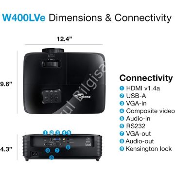 OPTOMA W400LVE 4000AL 1280x800 15000S VGA/HDMI 25000:1 SİYAH WXGA DLP PROJEKSİYON