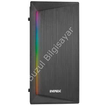 EVEREST BLAZON 250W ATX PENCERELİ RGB LED ŞERİTLİ 2xUSB2.0 SİYAH GAMING KASA