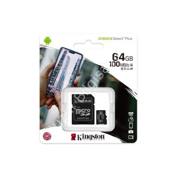 KINGSTON CANVAS SELECT PLUS 64GB MICRO SDHC CLASS10 UHS-I 80MB/s HAFIZA KARTI SDCS2-64GB