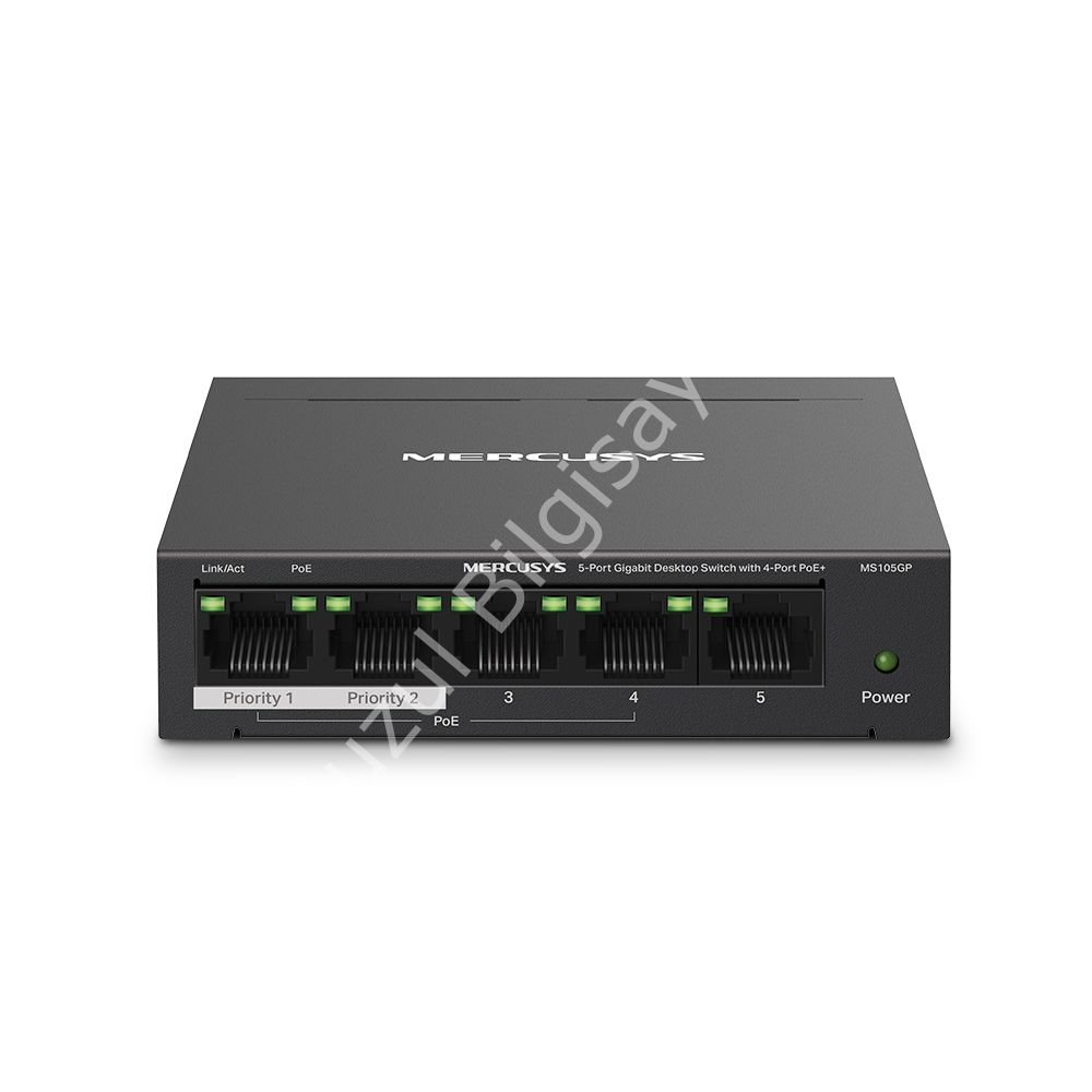TP-LINK MERCUSYS MS105GP 5 PORT 10/100/1000 4 PORT POE+ YONETILEMEZ DESKTOP SWITCH METAL KASA