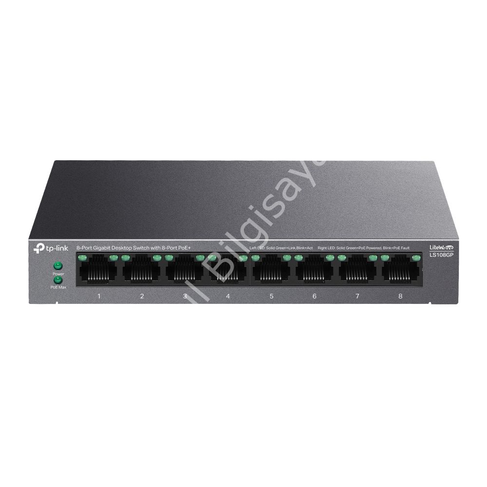 TP-LINK LS108GP 8 PORT 10/100/1000 8 PORT POE+ YONETILEMEZ DESKTOP SWITCH METAL KASA