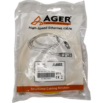 AGER AC-602-030 3 MT UTP CAT6 PATCH KABLO SARI Cu, LSZH AWG 26/7