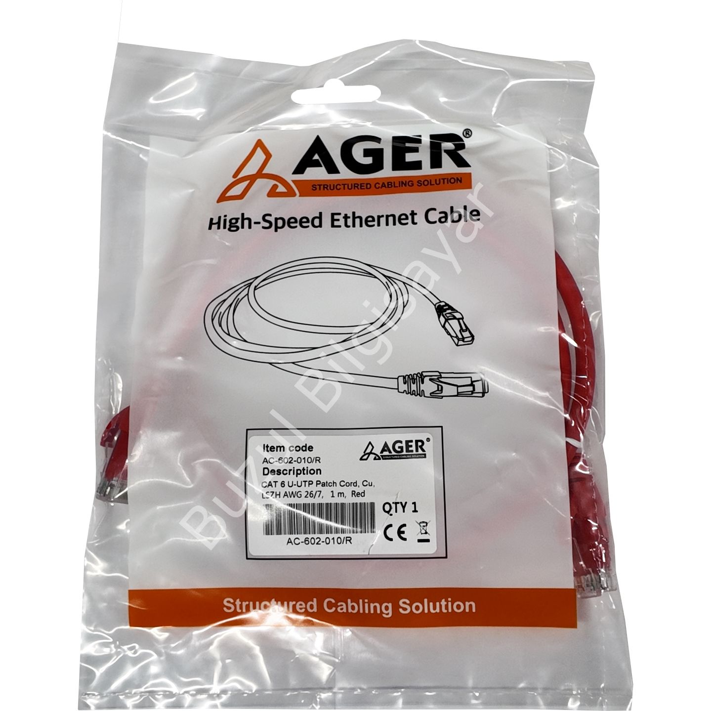 AGER AC-602-010 1MT UTP CAT6 PATCH KABLO KIRMIZI Cu, LSZH AWG 26/7