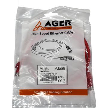 AGER AC-602-010 1MT UTP CAT6 PATCH KABLO KIRMIZI Cu, LSZH AWG 26/7