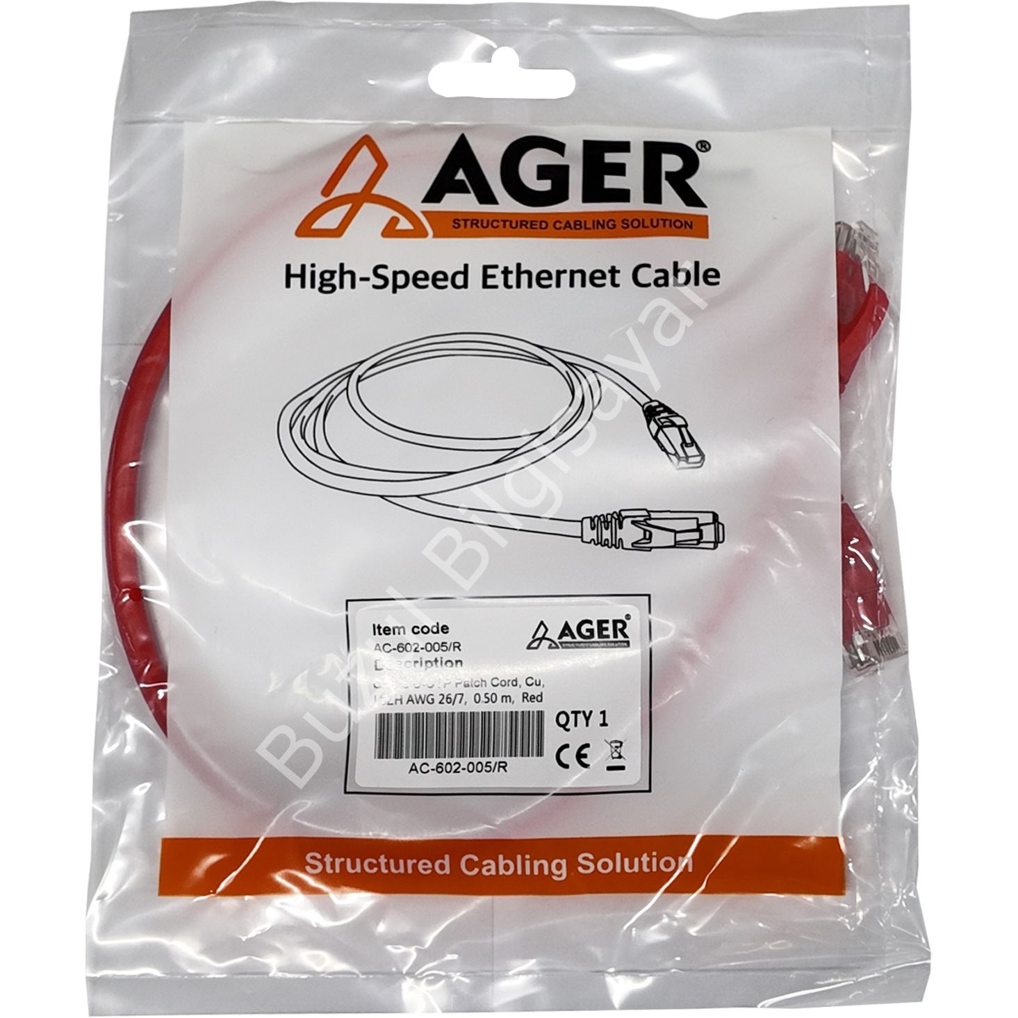 AGER AC-602-005 50CM UTP CAT6 PATCH KABLO KIRMIZI Cu, LSZH AWG 26/7