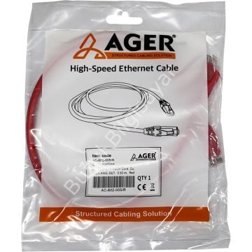 AGER AC-602-005 50CM UTP CAT6 PATCH KABLO KIRMIZI Cu, LSZH AWG 26/7