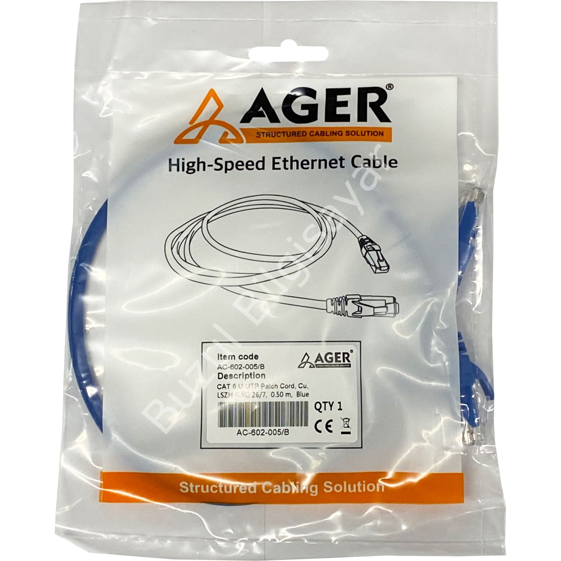 AGER AC-602-005 50CM UTP CAT6 PATCH KABLO MAVİ Cu, LSZH AWG 26/7