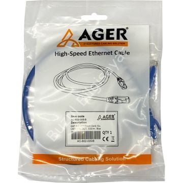 AGER AC-602-005 50CM UTP CAT6 PATCH KABLO MAVİ Cu, LSZH AWG 26/7