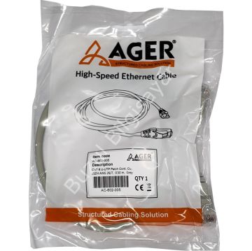 AGER AC-602-0025 25CM UTP CAT6 PATCH KABLO GRI Cu, LSZH AWG 26/7