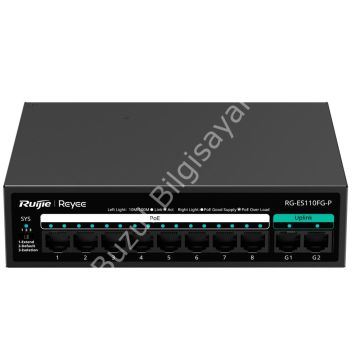 RUIJIE REYEE RG-ES110FG-P 8 PORT 10/100 8 PORT POE 2 PORT GIGABIT UPLINK 110W YONETILEMEZ DESKTOP SWITCH
