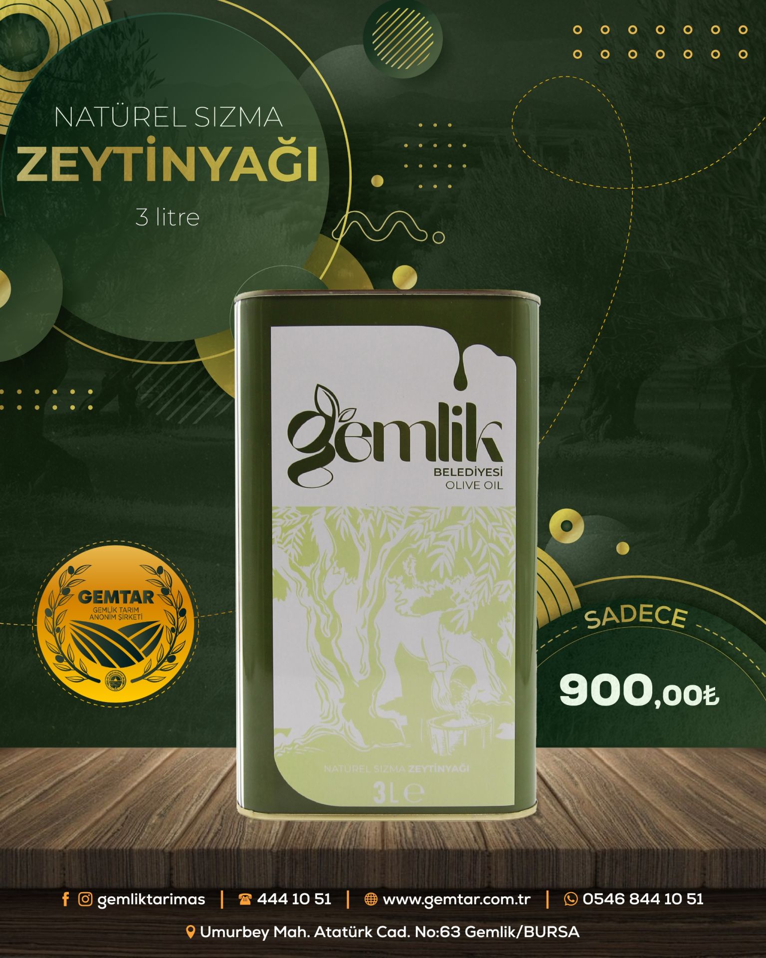 3 Lt Naturel Sızma Zeytinyağı