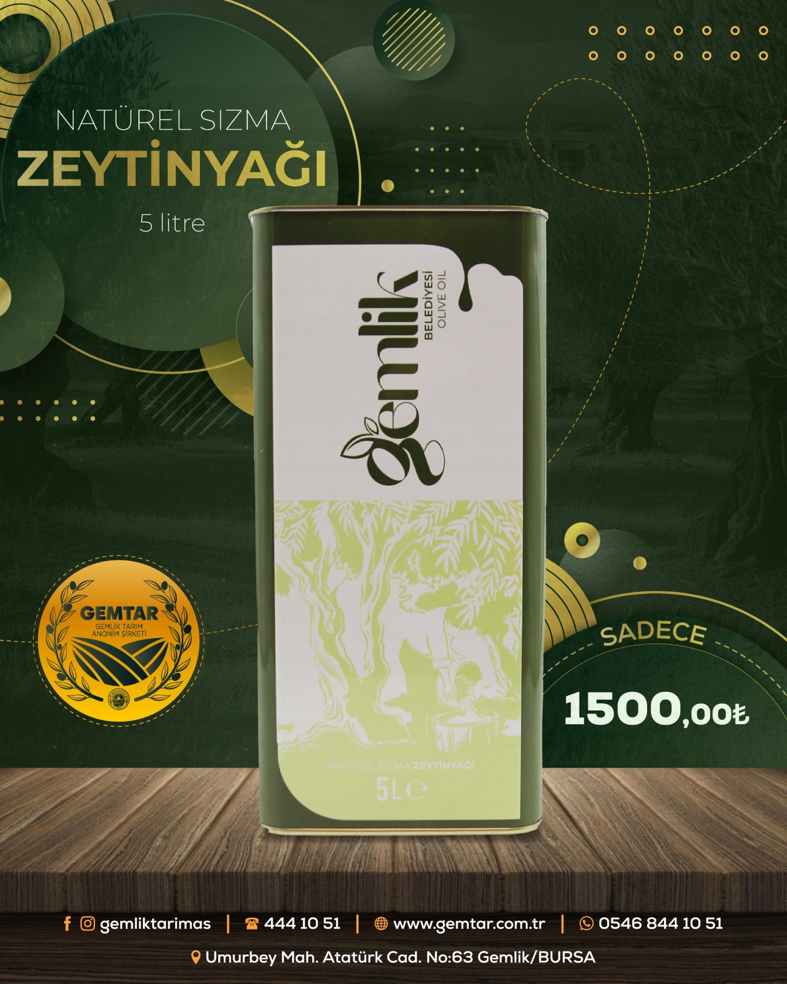 5 Lt Naturel Sızma Zeytinyağı