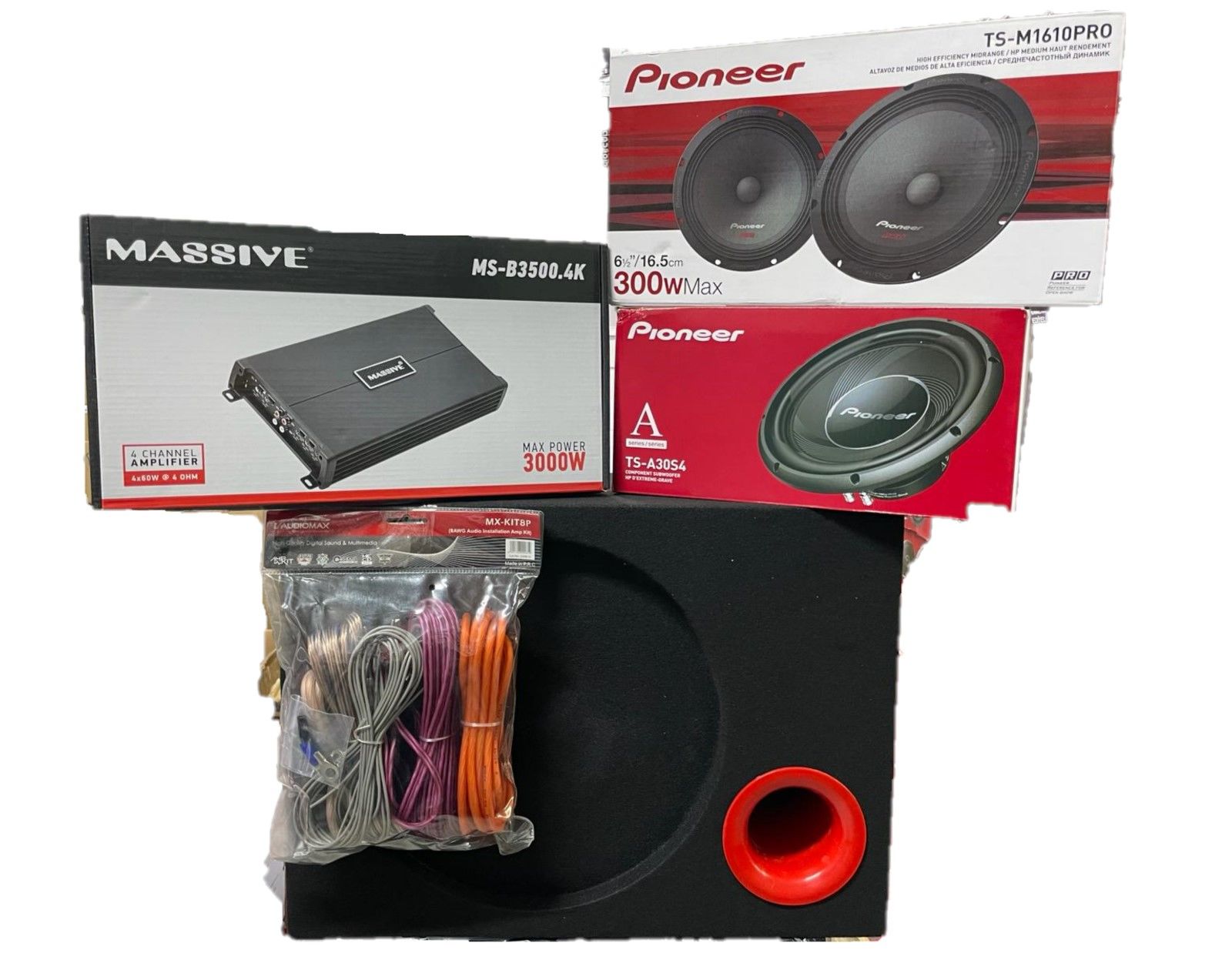 PIONEER TS-A30S4 30 CM 1400W BAS + TS-M1610PRO 300W + MASSİVE AMFİ + KABLO TAKIMI + KABİN