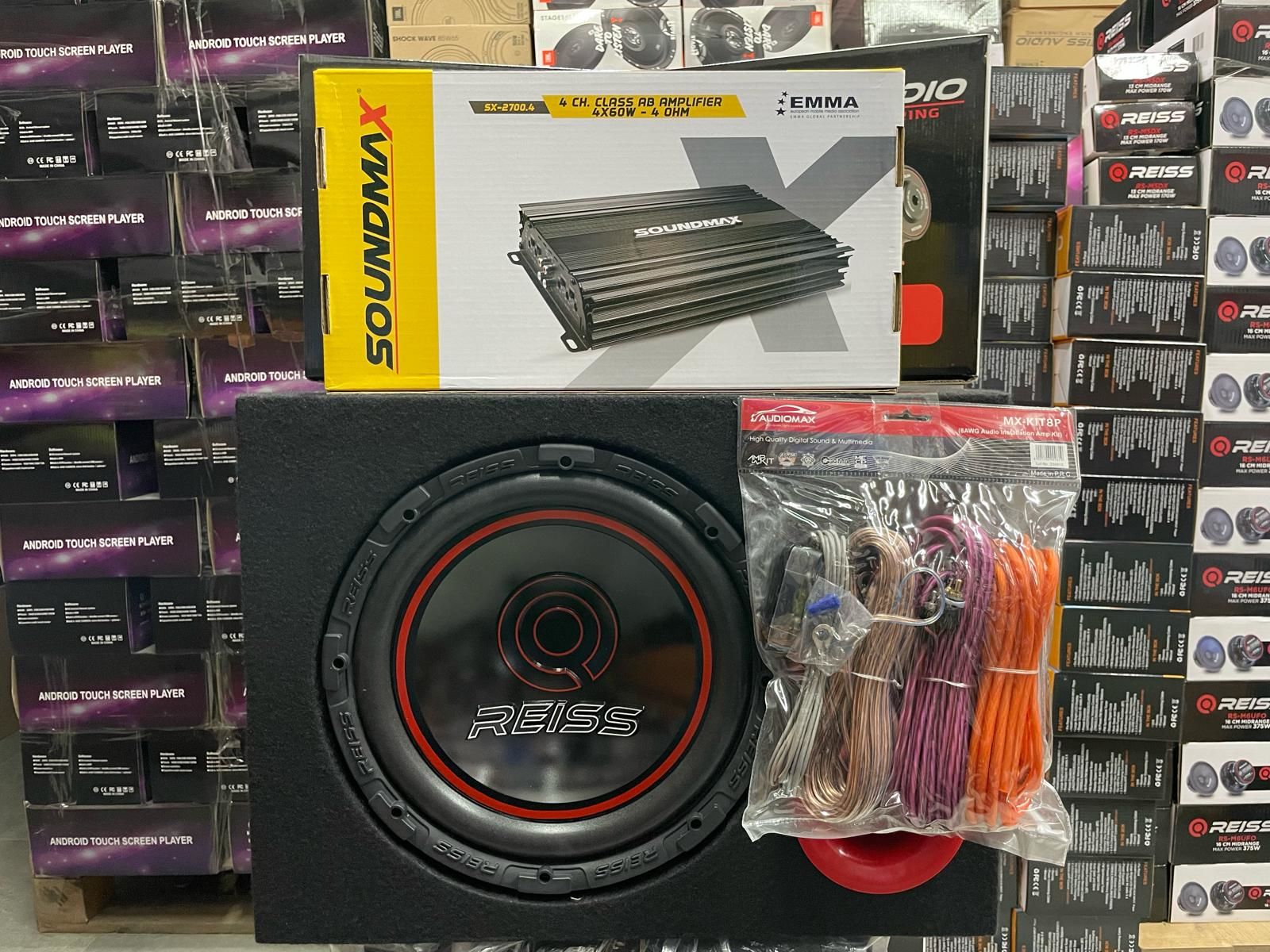 REİSS AUDİI RS-GH12 30 CM SUBWOOFER BAS 1400W + SOUNDMAX SX-2700.4AB 3000W 4 KANAL AMFİ KABLO KABİN