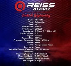 REISS AUDIO Rs-ys12 30 Cm Subwoofer Bas 2000 Wat Maximum Power ÇİFT BOBİNLİ