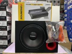 SOUNDMAX SX-RT12 1500WAT 30 CM SUBWOOFER BAS KABİNLİ SX-2850.4 3000W 4KANAL AMFİ KABLO TK.