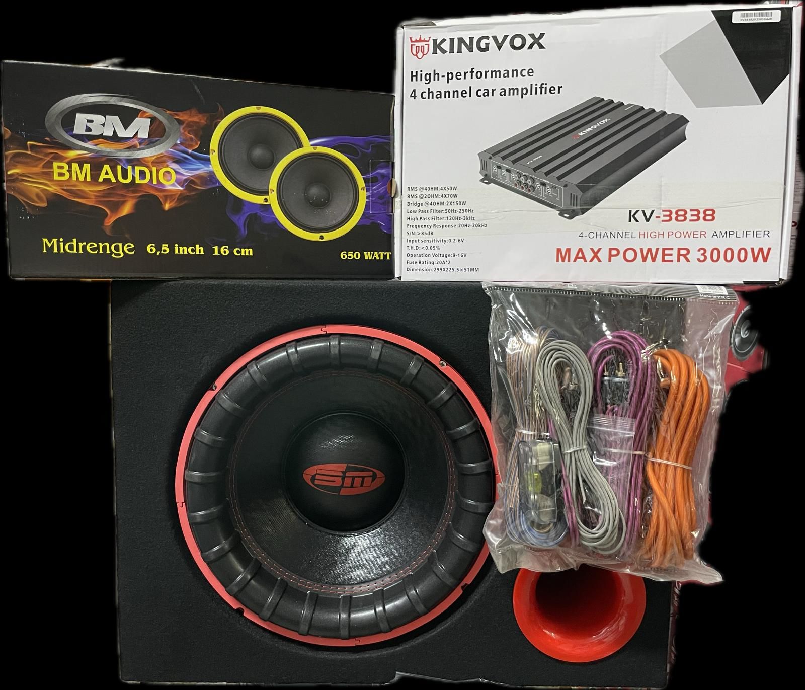 BM AUDİO 30 CM 1400W SUBWOOFER 16 CM MİDRANGE 650 W 3000W AMFİ KABLO TK.