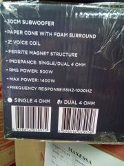 MASSİVE MS-NEO12.S4 30 CM SUBWOOFER BAS SİNGLE TEK BOBİN 1400 WATT MAXİMUM POWER 500 WATT RMS POWER 1 ADET