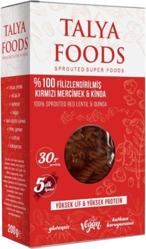Talya Foods %100 Filizlendirilmiş  K.Mercimek Kinoa Makarna