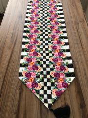 DAMA DESENLİ GÜL DETAYLI RUNNER