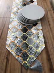 GRİ MOROCCAN DESENLİ RUNNER & GRİ SUPLA