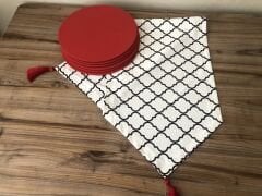 BEYAZ ZEMİN SİYAH  MOROCCAN DESENLİ RUNNER & SUPLA