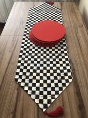YAĞLI BOYA DAMA DESENLİ RUNNER & SUPLA