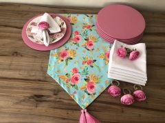SOFRA SUNUM SETİ MİNT ZEMİN PEMBE GÜL DESENLİ TAKIM