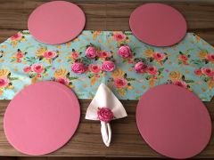 SOFRA SUNUM SETİ MİNT ZEMİN PEMBE GÜL DESENLİ TAKIM