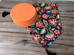 ÇİÇEKLİ ŞAL DESENLİ RUNNER & TURUNCU SUPLA