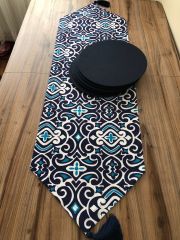 MARİN DAMASK DESENLİ RUNNER & LACİVERT  SUPLA