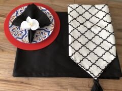 SOFRA SUNUM SETİ BEYAZ ZEMİN SİYAH MOROCCAN DESEN