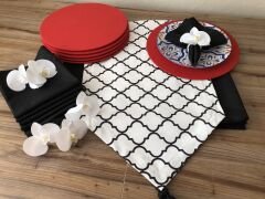 SOFRA SUNUM SETİ BEYAZ ZEMİN SİYAH MOROCCAN DESEN