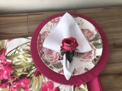SOFRA SUNUM SETİ BEYAZ ZEMİN FUŞYA ÇİÇEK DESENLİ