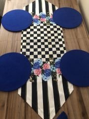 DAMA MAVİ ÇİÇEK DESENLİ RUNNER & SUPLA