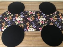 BLACK GROUND COLORED FLOWERS PATTERNED RUNNER & SUPPLA