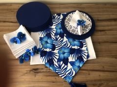 SOFRA SUNUM TAM SET MAVİ ÇİÇEK DESENLİ