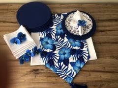SOFRA SUNUM TAM SET MAVİ ÇİÇEK DESENLİ