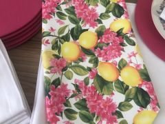 SOFRA SUNUM TAM SET FUŞYA ÇİÇEKLER ARASINDA LİMON DESENLİ
