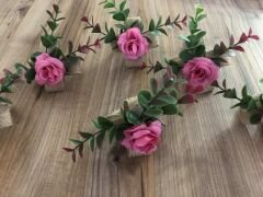 PINK ROSE NAPKIN RING ON JUTE RIBBON (6 PIECES)