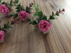 JÜT KURDELE ÜZERİNE PEMBE GÜL PEÇETE HALKASI (6 ADET)