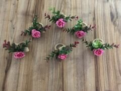 JÜT KURDELE ÜZERİNE PEMBE GÜL PEÇETE HALKASI (6 ADET)