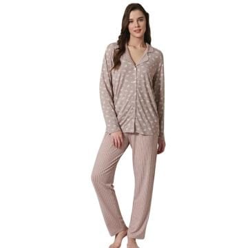 Pijadore 1726 Önden Tam Düğmeli Uzun Kol Kadın Pijama