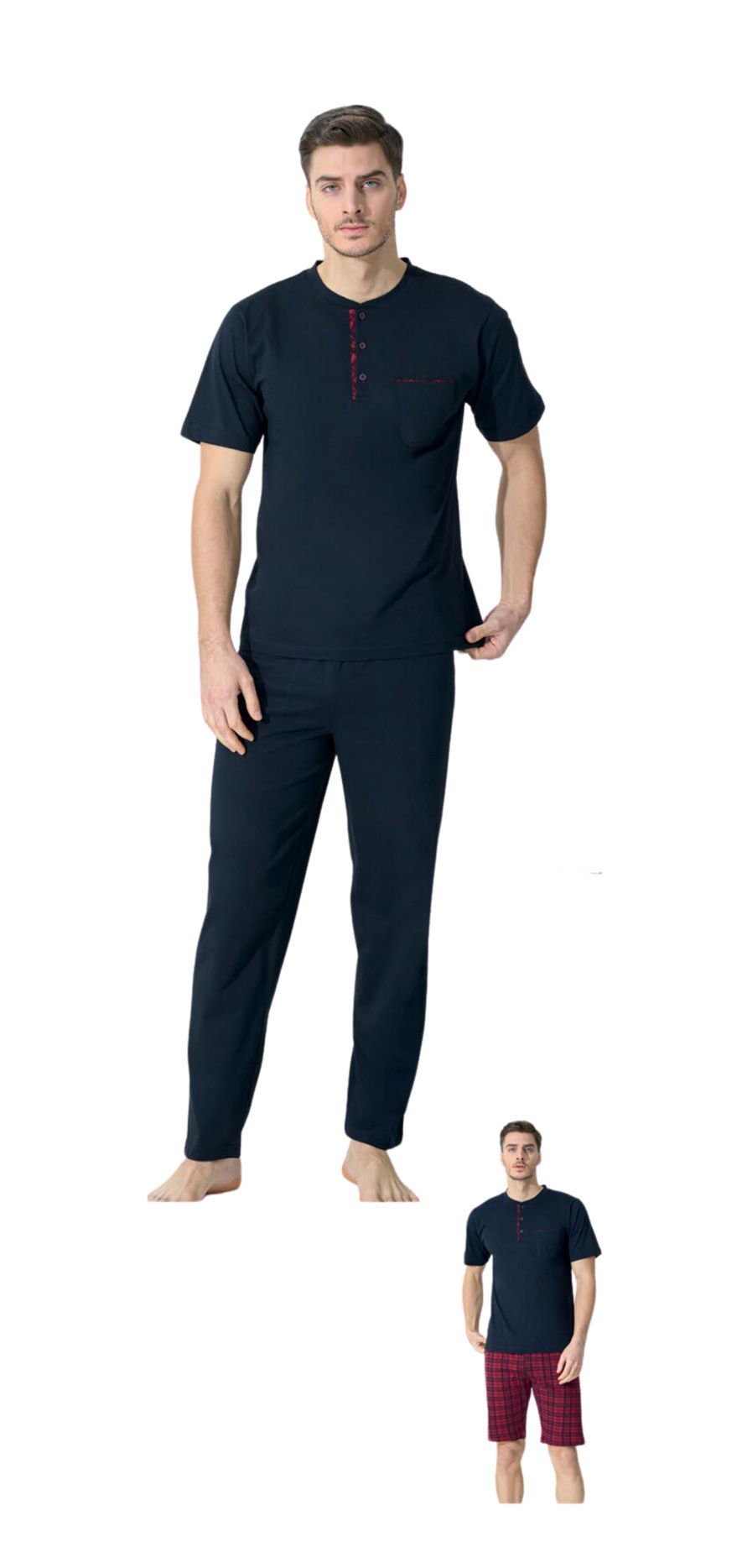 Kly Midi Yaka Erkek Kısa Kol Şortlu 3'Lü Pamuk Penye Pijama Takım 9600