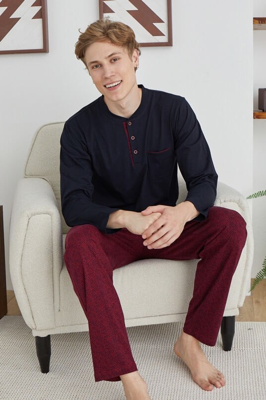 3 Düğme Midi Yaka Orta Kalın Kışlık Uzun Kol Kly Erkek Pijama