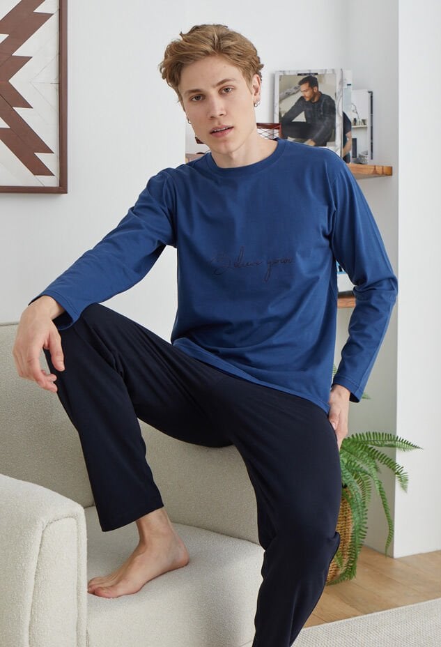 0 Yaka Orta Kalın Kışlık Spor Uzun Kol Genç Kly Erkek Pijama